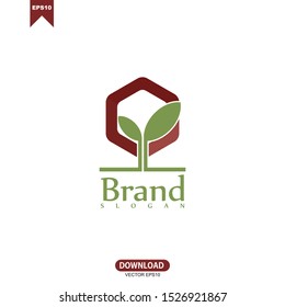 Simple leaf logo combine hexagon concept logo vector template design