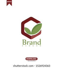 Simple leaf logo combine hexagon concept logo vector template design