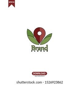 Simple leaf logo combine red pin location concept logo vector template design