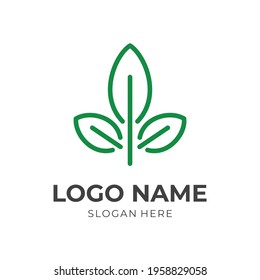 simple leaf logo concept with flat green color style