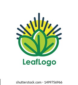 simple leaf logo design template with line art style