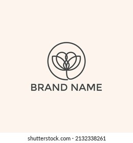 Simple leaf logo is a linear floral style vector design