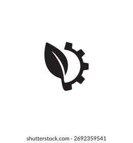 Hoja simple fusionada con engranajes que simbolizan la tecnología verde, la innovación y la industria ecológica.