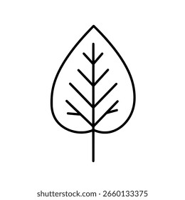 Hoja simple en un dibujo minimalista del arte de la línea. Un icono de contorno limpio para la naturaleza, la ecología, la botánica o la marca de temática ambiental.