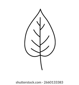 Simple leaf in a minimalist line art drawing. A clean outline icon for nature, ecology, botanical, or environmental-themed branding.