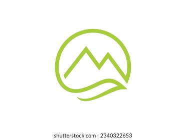 simple leaf mountain logo, linear style creative modern vector design