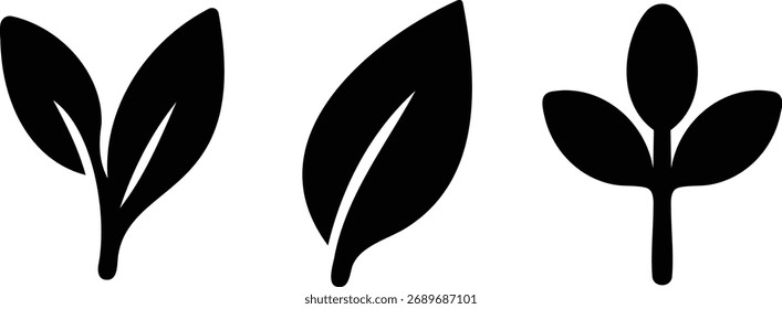 Simple leaf sprout icons representing new plant growth, eco life, and environmental sustainability concept