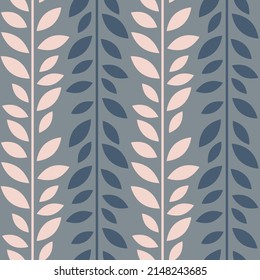 Simple leaf vector pattern, seamless botanical print, garland background, endless repeating tile.