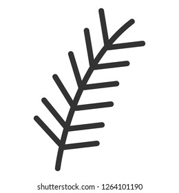 Simple leafless bare branch with needles. Isolated minimalistic vector object of winter or spring plant. Elegant icon with black thin lines and white background. Christmas symbol