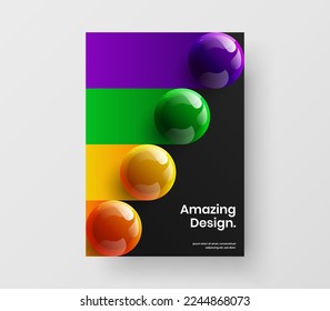Simple leaflet vector design template. Unique 3D balls poster illustration.
