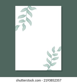 Simple leafy botanical frame. Watercolor foliage decoration rectangular shape. Rim with branches with leaves vector illustration