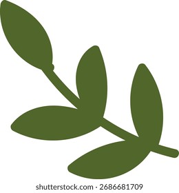 A simple leafy branch with five leaves in a clean silhouette style. The branch features smooth, rounded leaves in a minimalist form. Cartoon vector illustration.