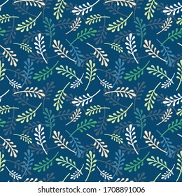 Simple leafy shapes on the dark blue background seamless pattern