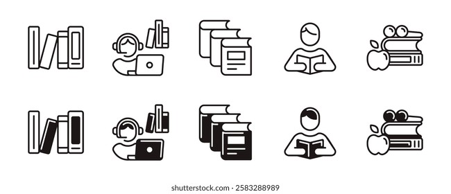 simple learning book library icon line set education read book study journal literature online digital library signs vector illustration for web and app