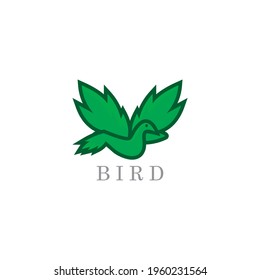 SIMPLE LEAVES BIRD logo, abstract leaf bird silhouette green color vector illustrations
