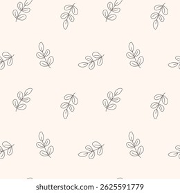 Simple leaves branch seamless pattern. Monochrome floral vector seamless pattern with hand drawn branches. Perfect for textile, fabric, cover, background, wallpaper and so on