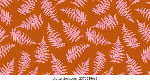 Simple leaves fern seamless pattern. Vector hand drawn abstract, artistic, silhouettes fern print. Template for design, fabric, interior decor, textile, fabric, wallpaper