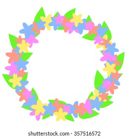 Simple leaves and flowers pastel wreath, natural spring garland with empty circle place for text, vector illustration 