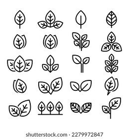 Simple leaves icon outline vector isolated on white background. Leaves icon. Leaf outline icon.