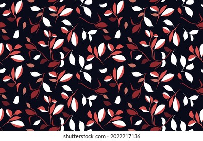  Simple leaves on dark blue background. Decorative, seamless pattern for textiles, wallpaper.