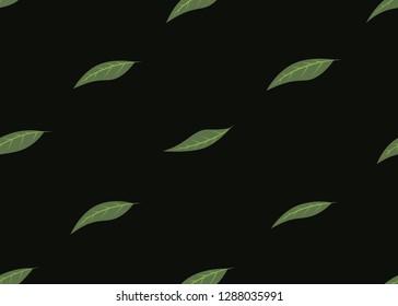 Simple leaves pattern. Seamless vector black background