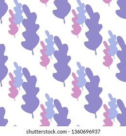 Simple leaves seamless pattern in pastel colors. Leaf branch backdrop. Vector forest illustration on white background. Flat style for textile fabric, wrapping