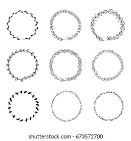 Simple leaves wreathes made by hand in vector. Ideal for  romantic message.