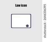 Simple legal icon features an identification card illustration over a light gray background for courtroom cases.