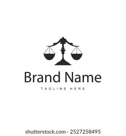 Simple legal scale logo justice court simple black silhouette template vector design