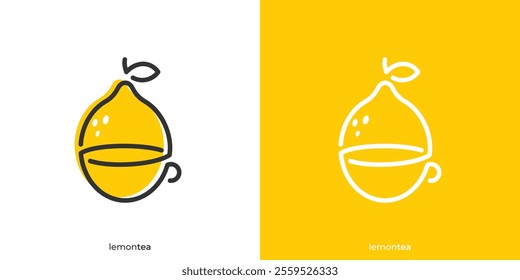 Simple Lemon Drink Logo. Lemonade and Tea Cup Icon Graphic with Lineart Outline Style.