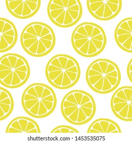 A simple lemon pattern. White background, juicy lemon slices . The print is well suited for textiles, Wallpaper and packaging.