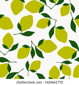 A simple lemon pattern. White background,juicy lemons on a branch. Print is well suited for textiles,banners,Wallpaper,packaging.