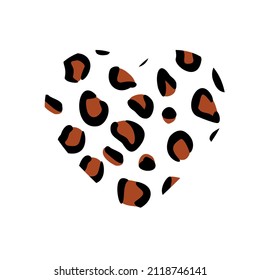 simple leopard love with heart. Vector illustration. Heart with leopard print. wild animal skin background. Valentines Heart. Trendy animal print. realistic skin into a heart.