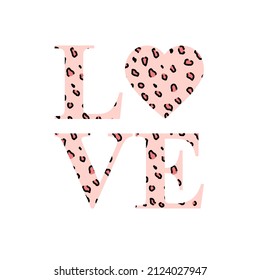 simple leopard love with heart. Vector illustration. Heart with leopard print. wild animal skin background. Valentines Heart. Trendy animal print. realistic skin into a heart.