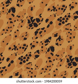 Simple leopard skin inspired seamless pattern. Brown hand drawn background texture. Abstract wild African animal skin print vector pattern. 