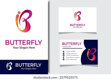 simple letter i and B with butterfly design logo template