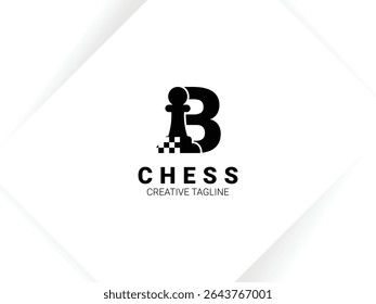 Simple letter B chess logo with pawn and chessboard symbol. Monogram logo template