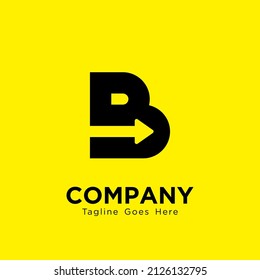 Simple Letter B Logo Design Isolated on Yellow Background, Modern B Logo with Arrow Vector