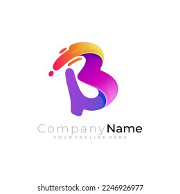 einfaches B-Logo mit Swoosh-Design-Vorlage, 3D-Stil