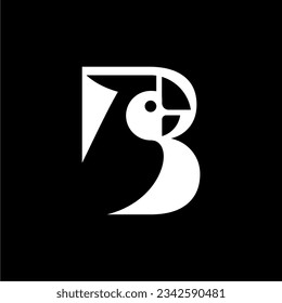 Simple Letter B and Parrot Macaw Bird Logo Design with Negative Space Style