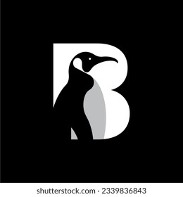 Simple Letter B and Penguin Logo Design with Negative Space Style