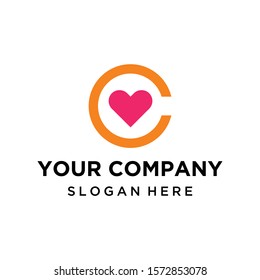 Simple letter C and heart logo design vector