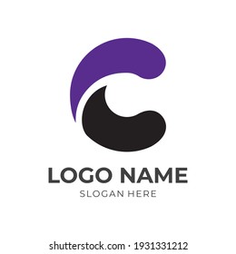 diseño de logotipo de letra simple C con un estilo de color azul y negro plano