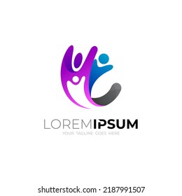Logo de letra simple C e iconos de cuidado humano