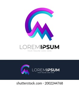 Leyenda simple logotipo CM con vector de diseño de línea, estilo de línea