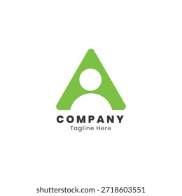 Einfacher Buchstabe Ein Kombinationslogo mit einer grünen geometrischen Dreiecksform des Benutzers. Flaches Vektordesign einzeln auf weißem Hintergrund, sauber und modern. Geeignet für Business-Branding, Corporate Identity, Startup, Technologie und umweltfreundliche Markenlogos. Vollständig bearbeitbare Vektorvorlage.