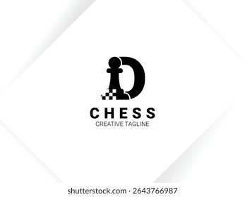 Simple letter D chess logo with pawn and chessboard symbol. Monogram logo template