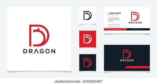 Simple Letter D Dragon Logo Design, Visitenkarte Vektor Vorlage.