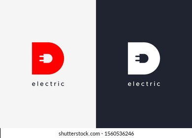 Simple Letter D Electricity Logo Concept Design Template isolated on white and black background. Flat Vector Illustration.