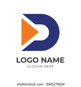 letra simple modelo de diseño de logotipo D vector con estilo de color azul y naranja plano